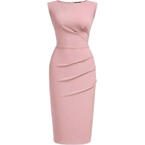 Women's Retro Ruffle Slim Pencil Dress Light Pink - Picture 4 of 5